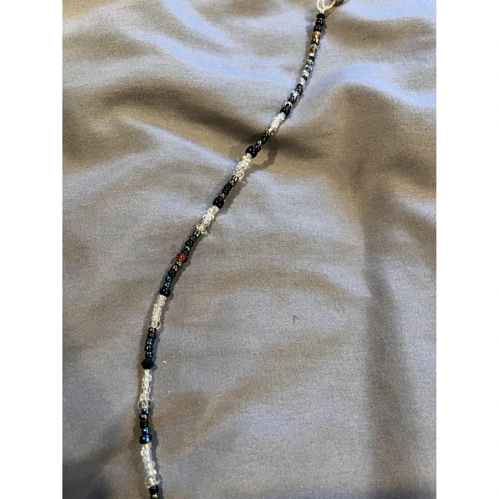 Handmade Beaded Eyewear Chain Black Clear Iridescent Glass Seed Bead Lanyard